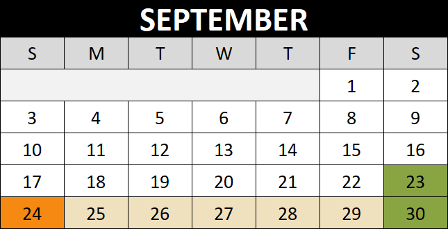 September 2023 calendar at Harvest Moon Acres (Gobles, MI)