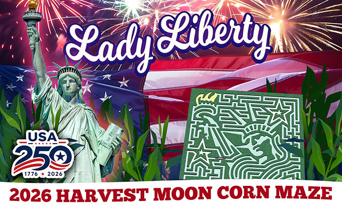 2026 Lady Liberty corn maze theme at Harvest Moon Acres (Gobles, MI)
