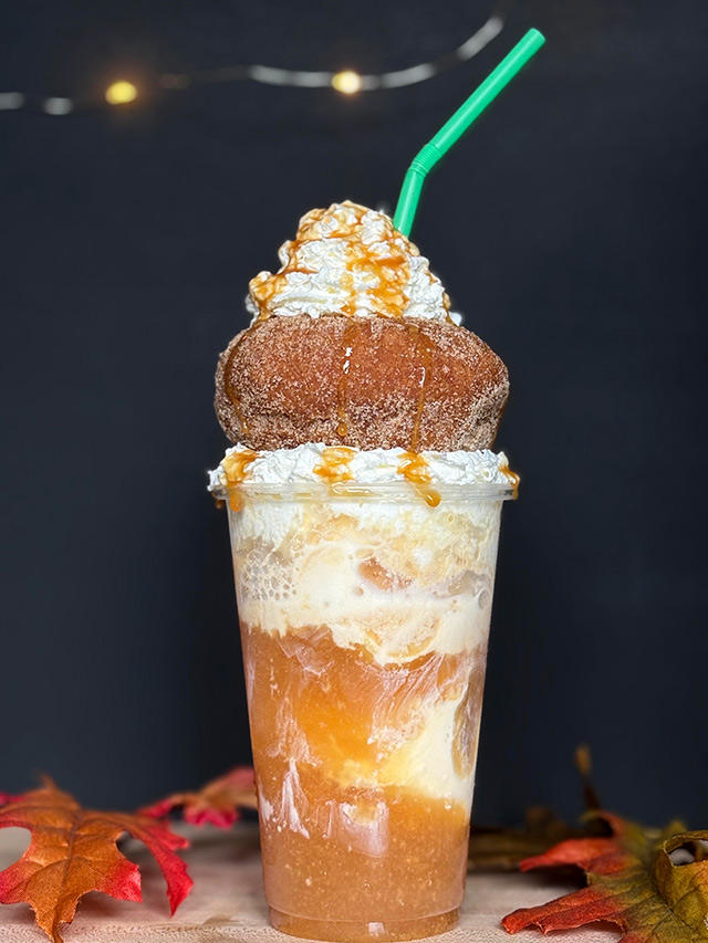 Fall Float at Harvest Moon Acres - Apple cider and ice cream with a donut and whipped cream on top